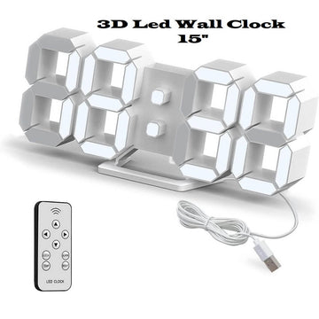 3D 15" LED Digital Wall Clock with Remote Control, Large Display 12/24H Date Temperature Snooze Adjustable Brightness Clock for Warehouse Office Home Living Room - Imported from UK